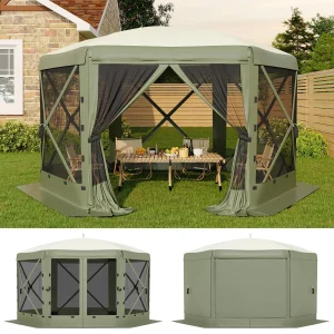 Screen Gazebo Canopy Tent, 13x13 FT Sun Shelter with Mosquito Netting
