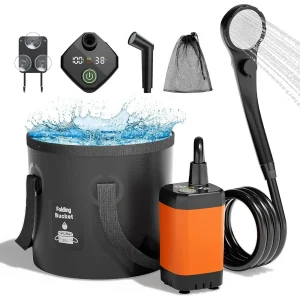 Rechargeable Portable Camping Shower, 5 Gallon Collapsible Bucket